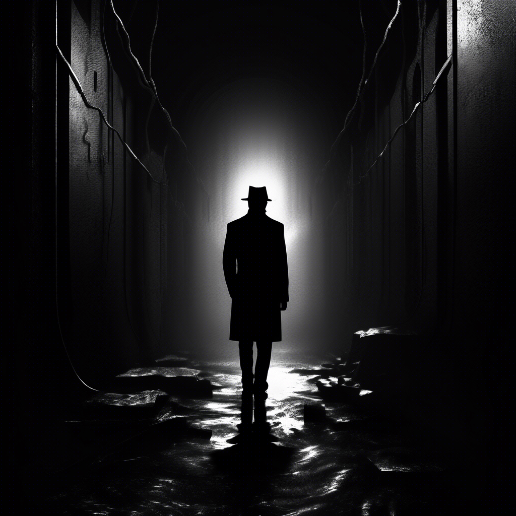 cyber spy siluette in black and white moody dark atmosphere