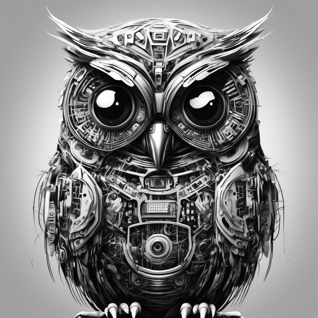 cyber owl in black and white