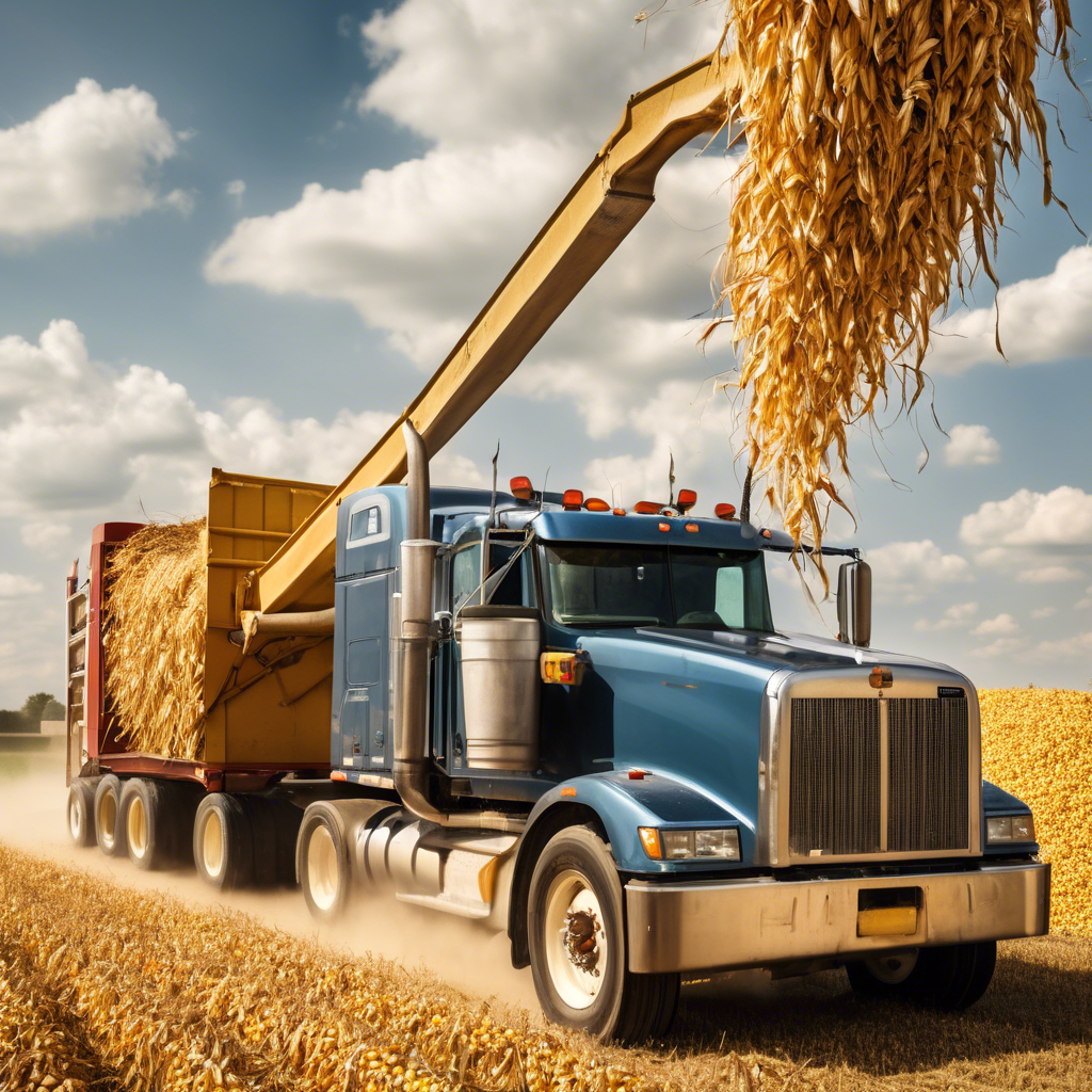 a corn harvester unloading in an american truck