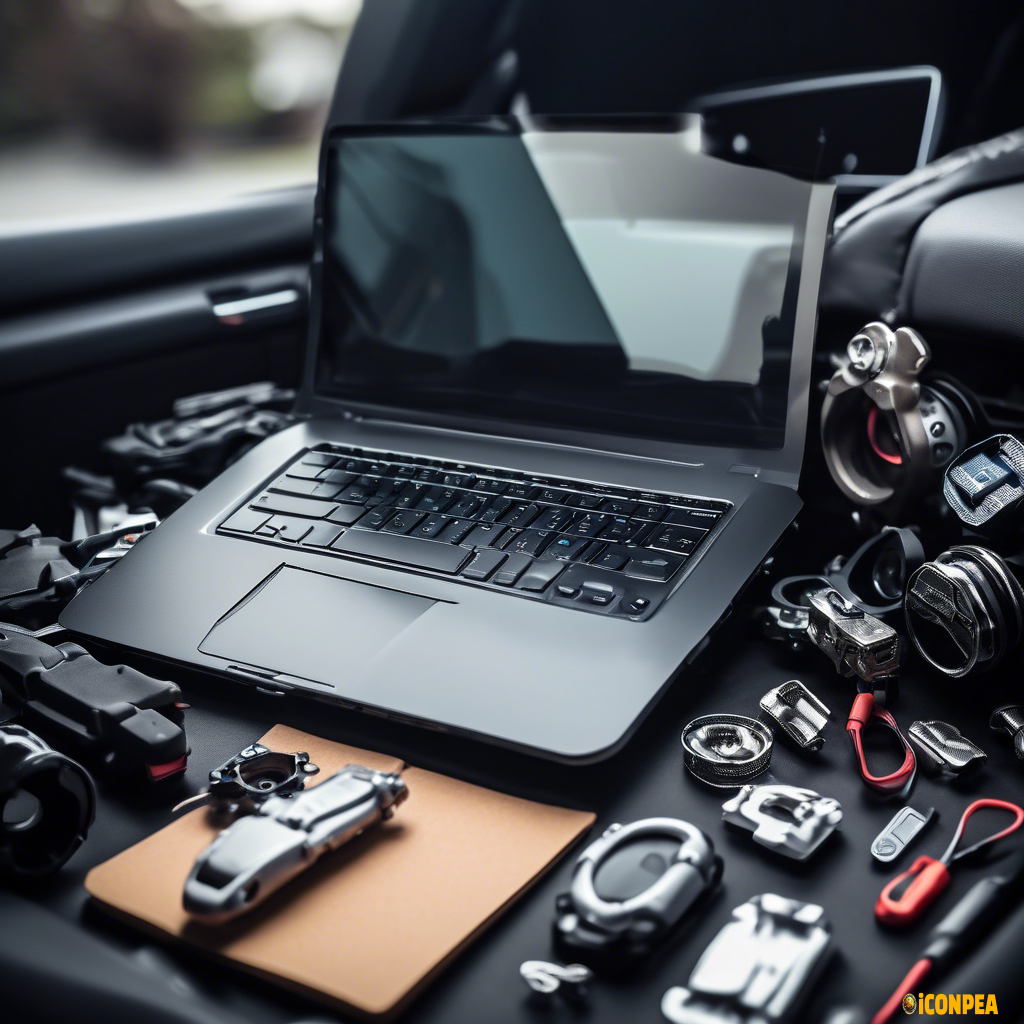 a car accessories parts with laptop