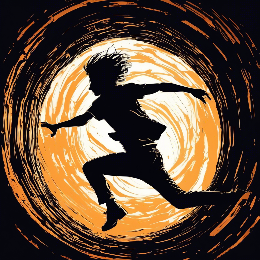 siluette jumping in a portal below