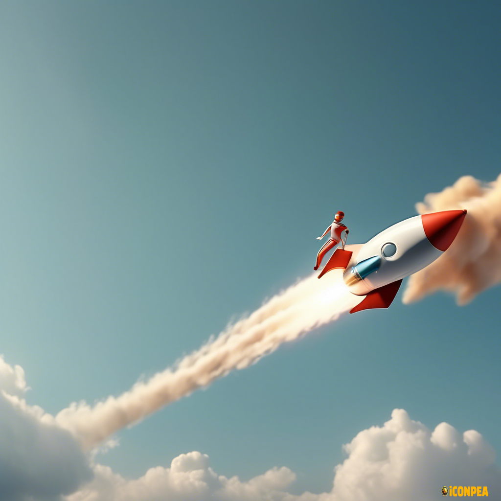 a human figure is on a rocket ship, the rocket ship flying at extremely high speed