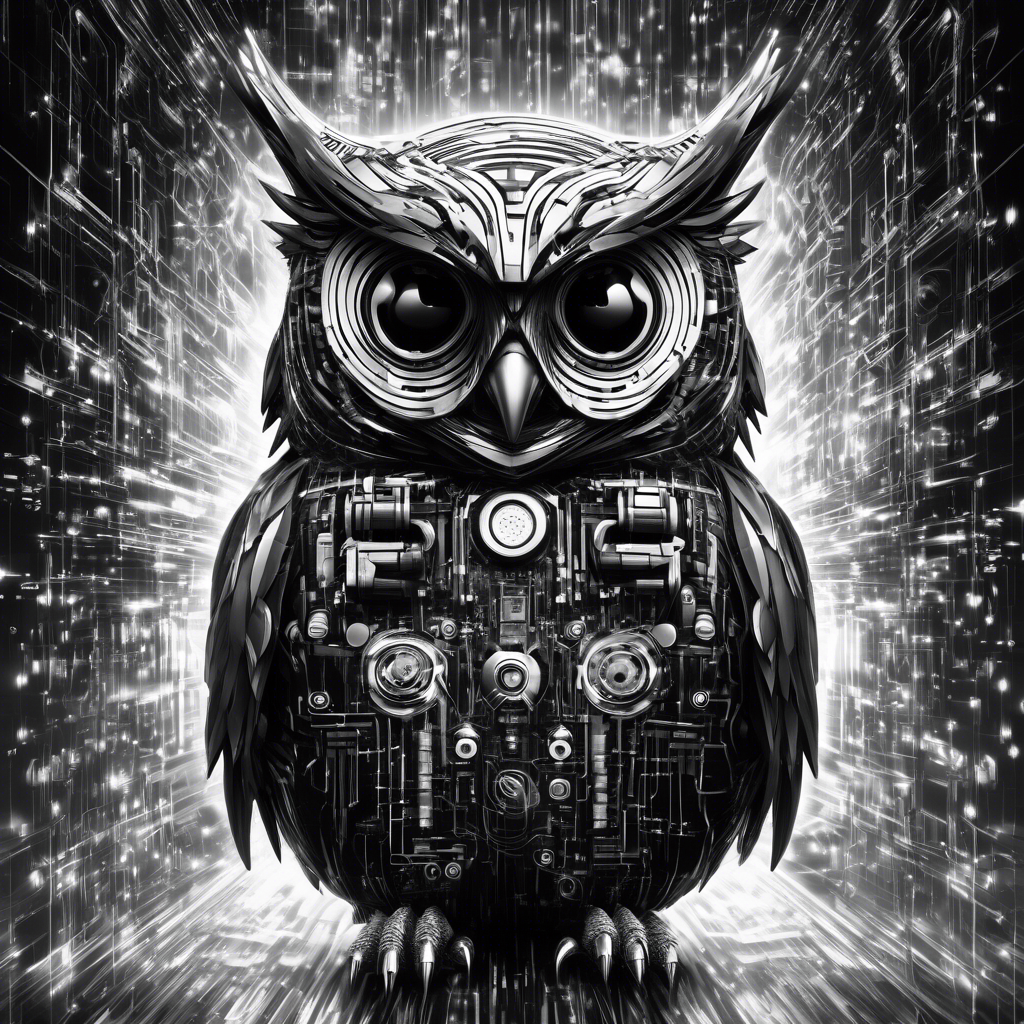 cyber owl in black and white