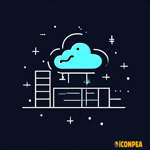 flat simple line drawn cartoon icon, server in cloud beam signals to satellite in space