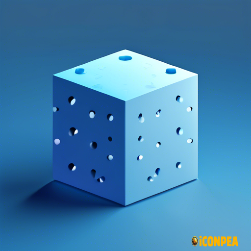 simple icon, low resolution, ai processing, blue, net dots surrounding pastel blue cube, 3d, isometric, tech design, solid dark gray background, no shadow