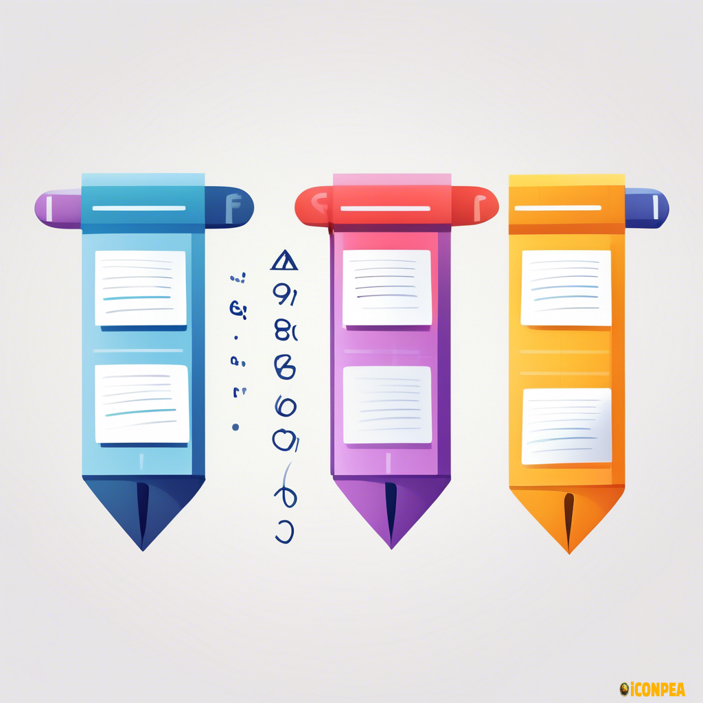 1. subject: application icon of a pen marking piece of paper containing questions and text answers. 2. details: in front of each question are square brackets with scores such as 77, 100, 52, or 68 in side them. 3. colors should be bright and fun