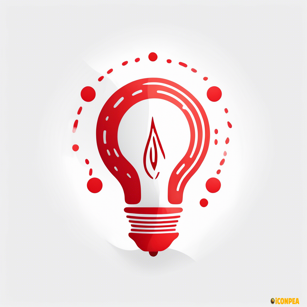 Design an icon with a white background. At the center, there is a red circle with a white creative pattern inside. The pattern consists of a red brushstroke and a white lightbulb, combined to symbolize creativity and inspiration. The overall design is simple and creative.