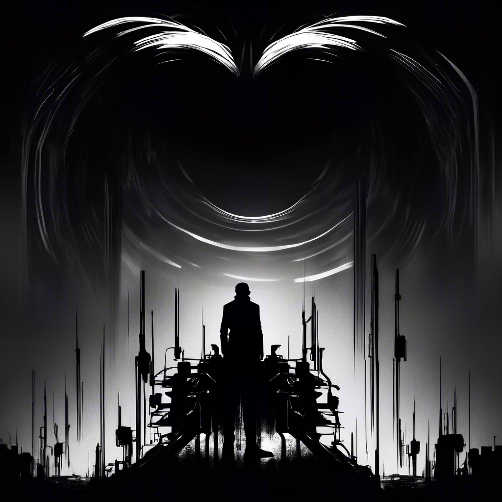 cyber spy siluette in black and white moody dark atmosphere