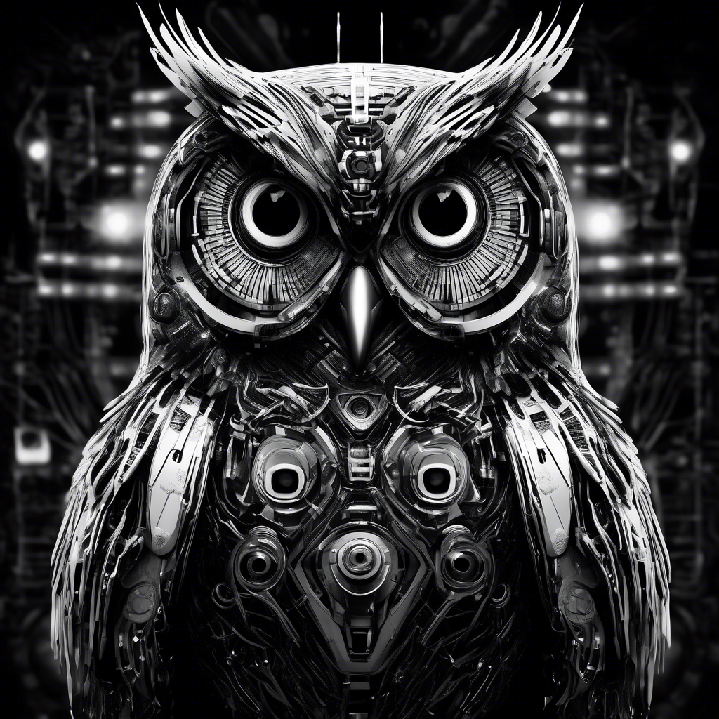 cyber owl in black and white