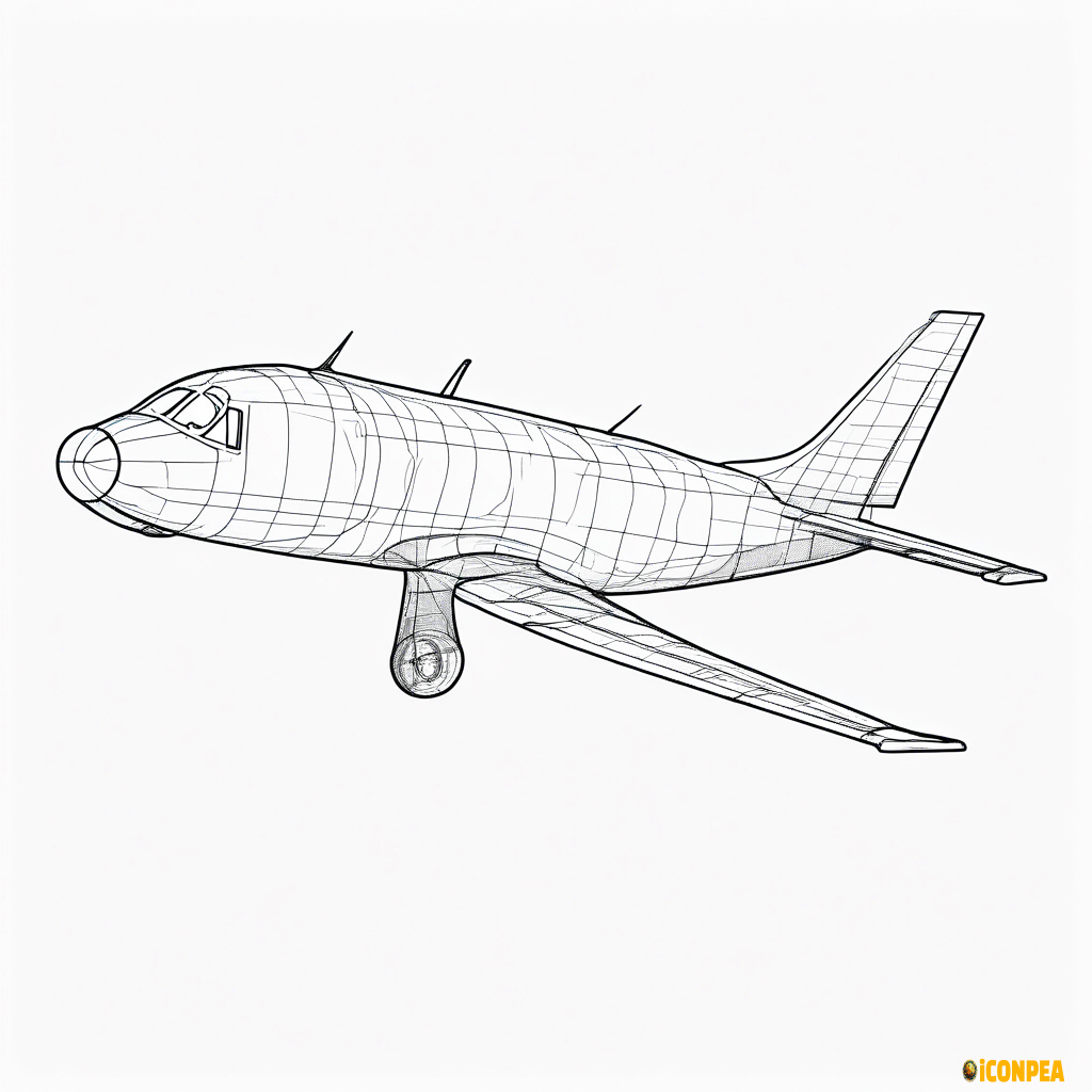 2d outline plane turned to the left side, transparent background