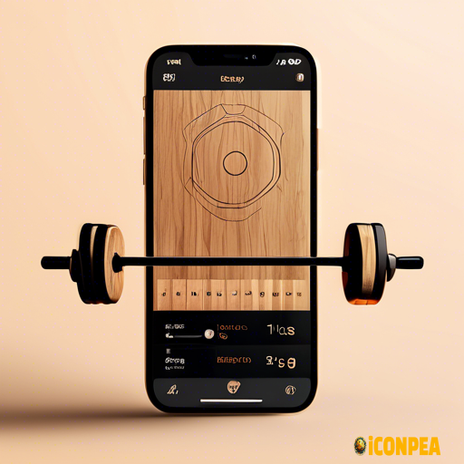 A sleek and user-friendly workout tracking app interface, prominently displaying a minimalist illustration of a wooden-handled barbell. The barbell is rendered in a clean, modern style, with the natural grain of the wood adding an organic touch to the digital scene. The barbell rests at the center of the screen, with the weight plates and bar appearing to be three-dimensional, as if they could be grasped.