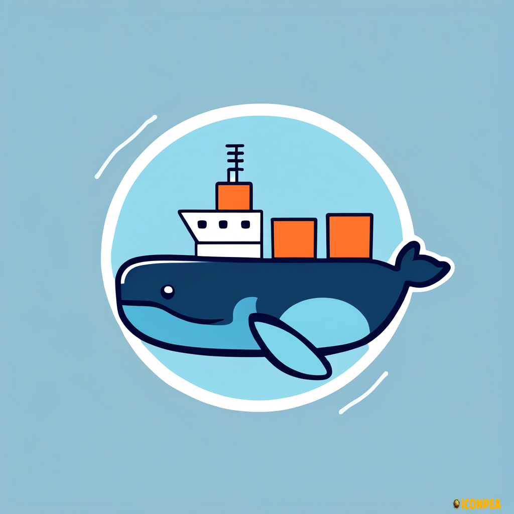 Generate an icon for a web project that represents 'Docker Pull'. The icon should include the following elements: Docker Logo: Incorporate a simplified version of the Docker logo, which is a whale with containers on its back. The whale should be stylized and minimalistic, with a few containers visible on its back to symbolize Docker's containerization technology. Pull Action: Include a downward arrow or a 'pull' action indicator to represent the concept of pulling Docker images from a repository. The arrow should be integrated seamlessly with the Docker whale logo, pointing downwards to indicate the direction of the pull action. Web Interface Elements: Add subtle web-related elements in the background to suggest a web environment. This could include a simplified browser window, a cloud icon to represent remote repositories, or a network connection symbol. Color Scheme: Use a modern color palette with shades of blue (to represent technology and reliability) and white (for clarity and simplicity). The Docker whale and containers should be in a darker blue, while the arrow and web elements can be in a lighter blue or white. Style: The overall design should be flat and minimalistic, suitable for modern web applications. Ensure that the icon is scalable and maintains its clarity at different sizes. Usage: The icon should be suitable for use on websites, web applications, and user interfaces. It should convey the idea of pulling Docker images in a web context, combining both technology and ease of use.