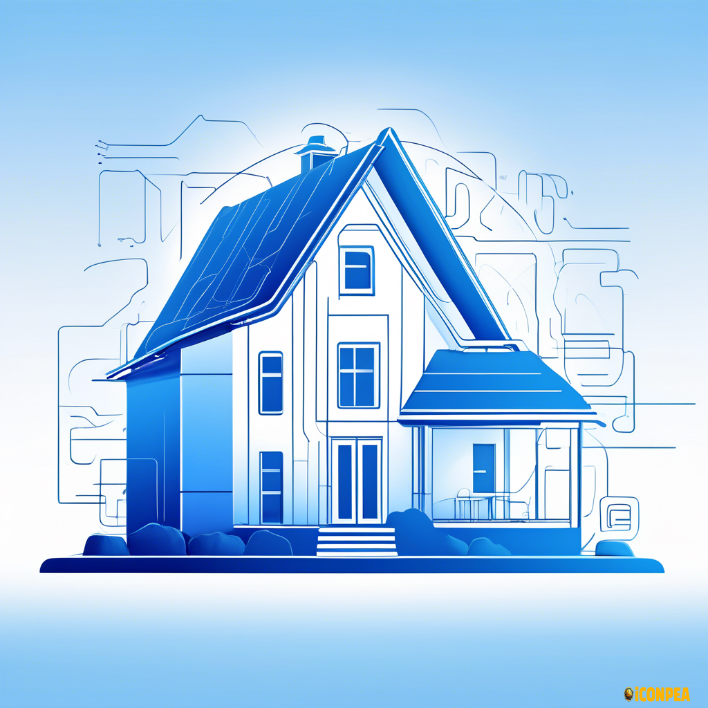 vector art outline of a short home house blue white with a cool tech design lines flat vector art