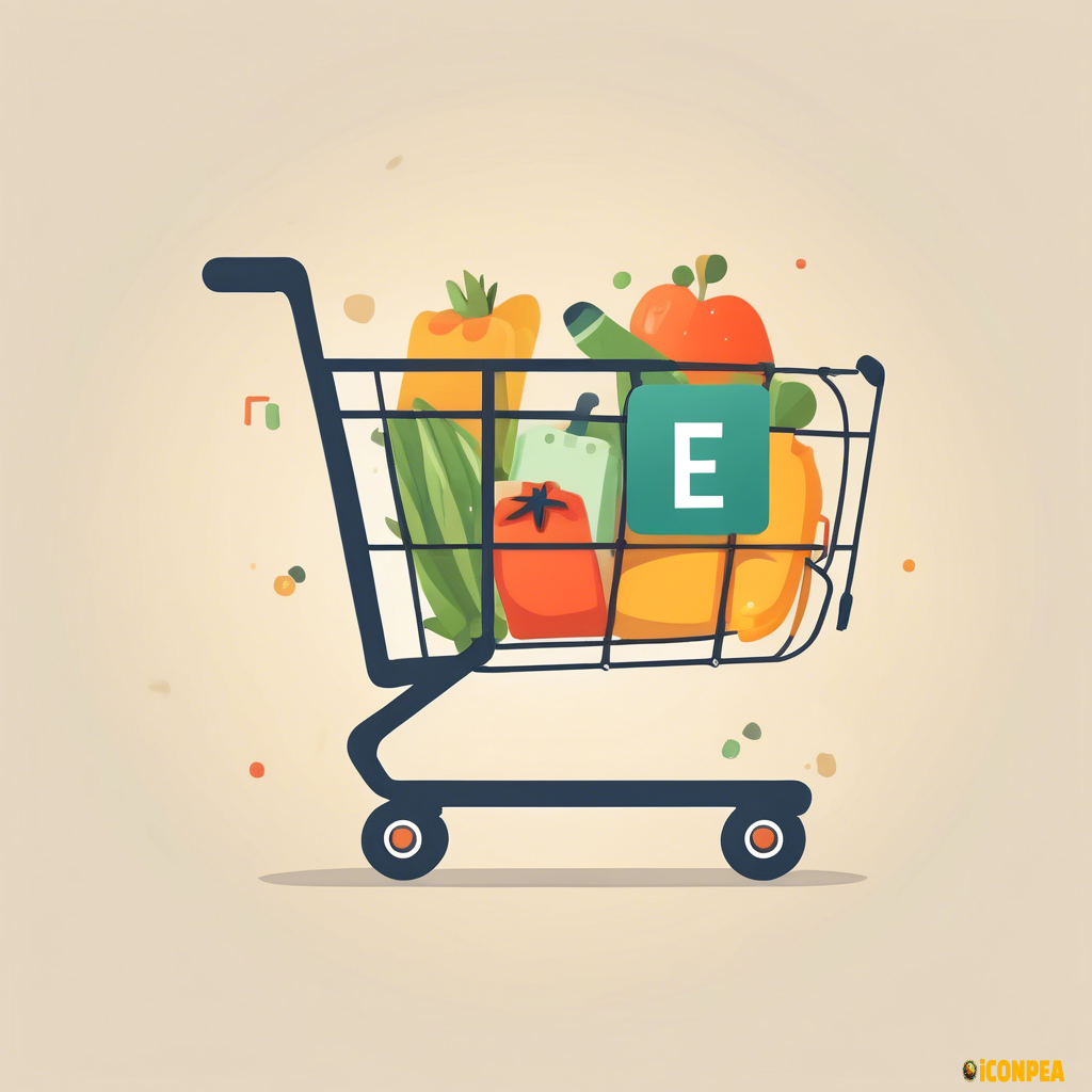 grocery  cart with letter E icon