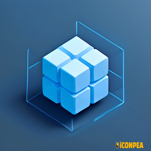 simple icon, low resolution, ai processing, blue, net dots surrounding pastel blue cube, 3d, isometric, tech design, solid dark gray background, no shadow