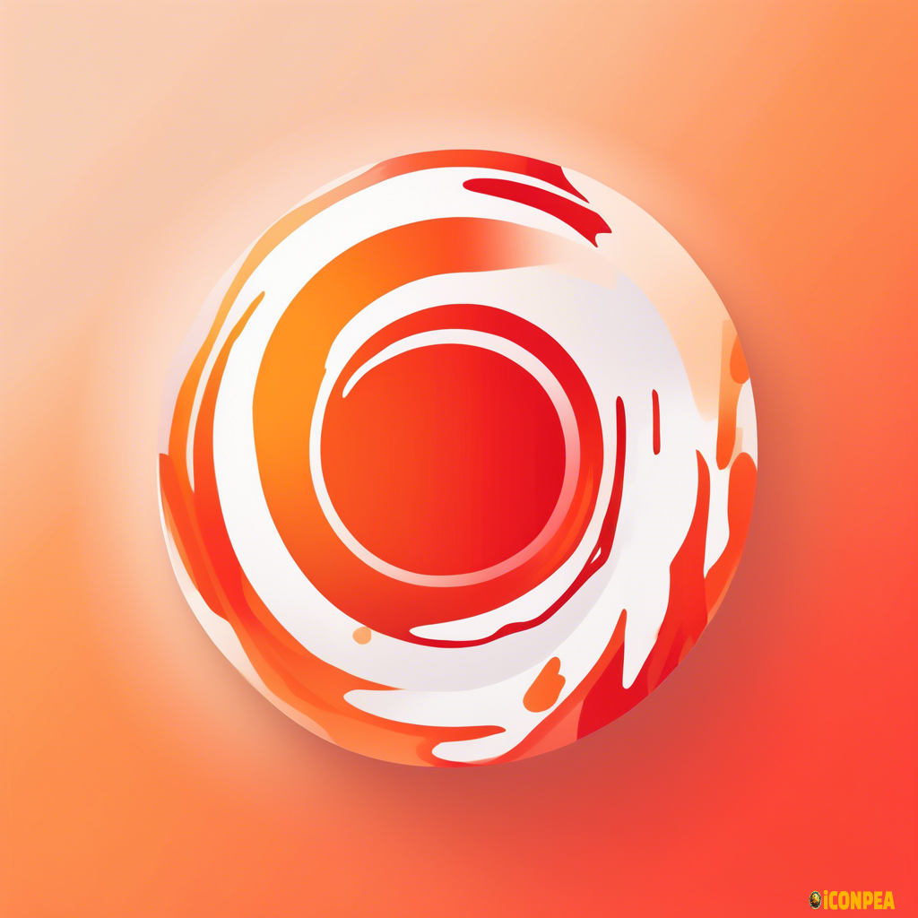 Design an artistic icon with a gradient background transitioning from red to orange. At the center, there is a white circle with a red brushstroke pattern inside. The brushstroke pattern is abstract and fluid, giving the design an artistic and simple feel.