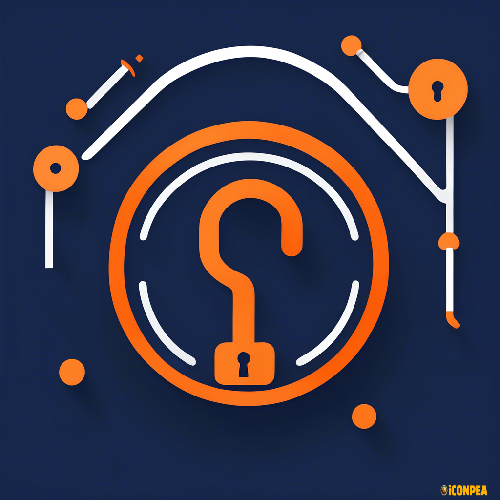 a simple icon for a locked room app in navy, orange and white include a key and question mark