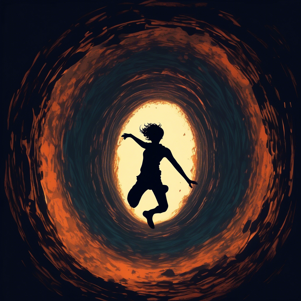 siluette jumping in a portal below ground