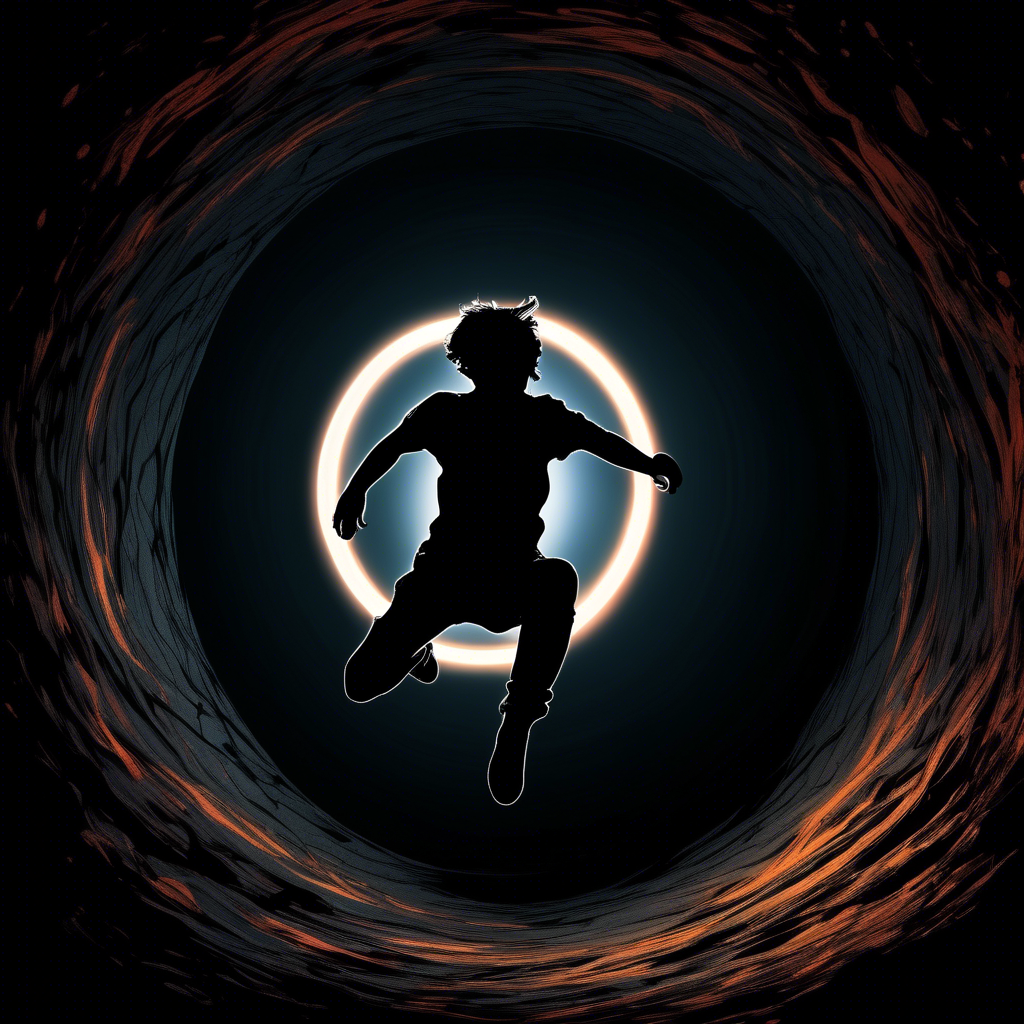 siluette jumping in a portal below ground