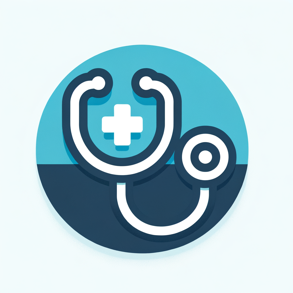minimal healthcare icon, stethoscope, blue, flat, clean UI style
