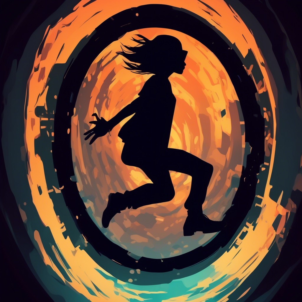 siluette jumping in a portal below