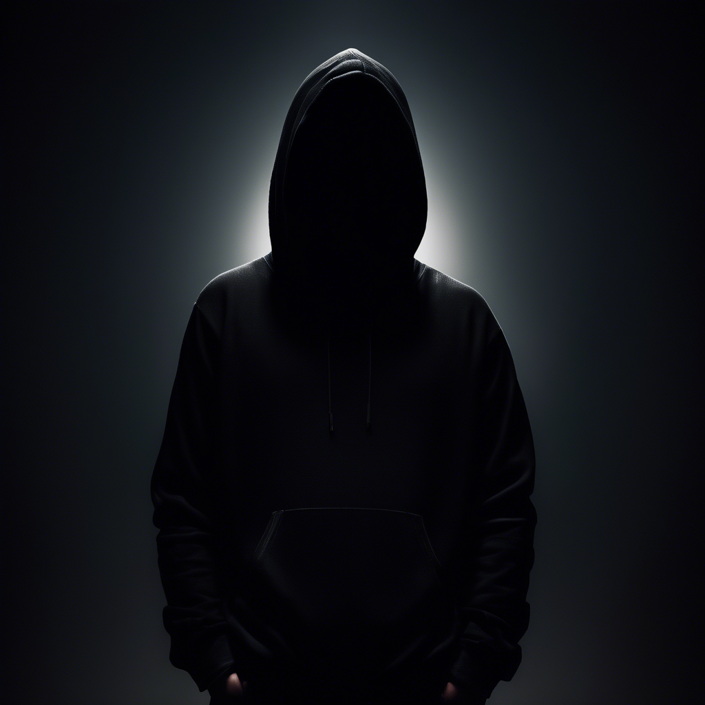 dark moody room with a siluette wearing a black hoodie, stearing at the viewer