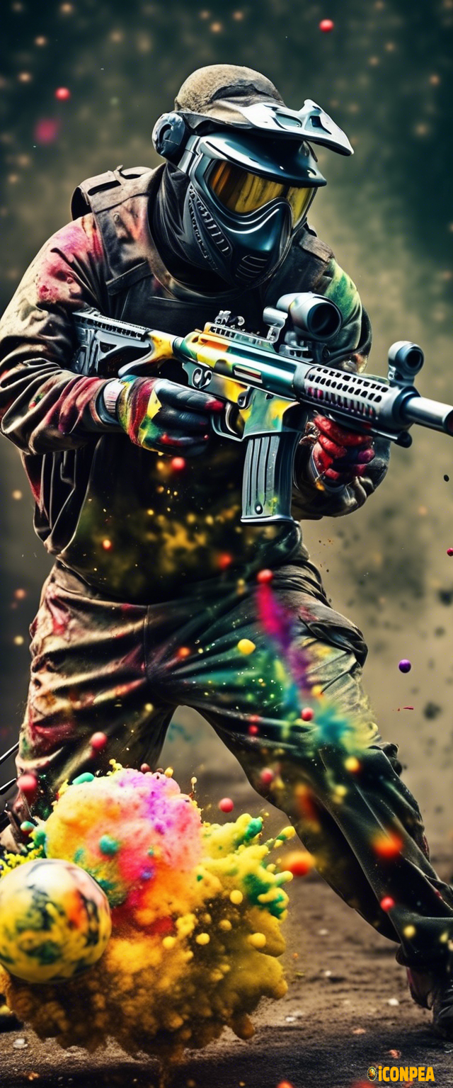 Gun in paintball gear getting shot with paintballs while holding a football