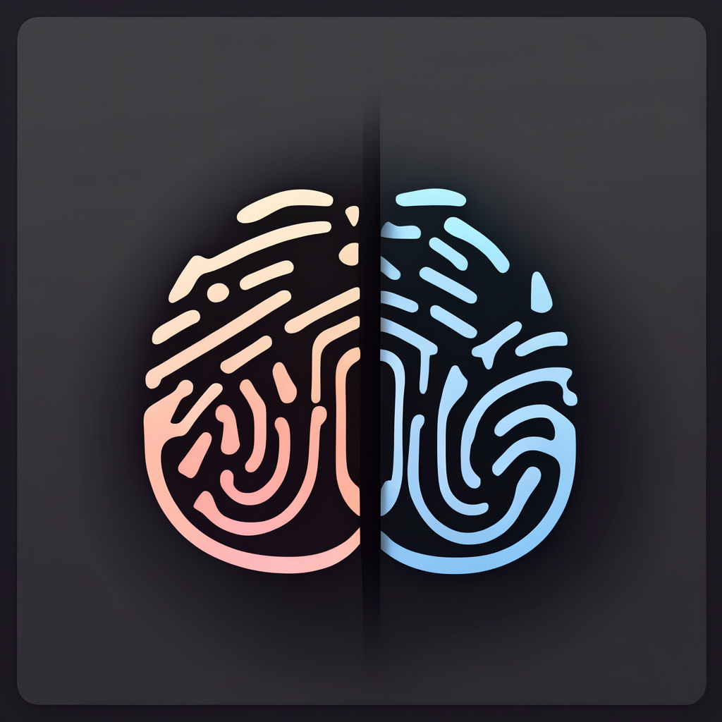 icon divided in two vertical sections. the first section is two-thirds large and lightly colored with a stylized representation of text. the second section is dark-colored and has a stylized representation of fingerprint lines. make this icon in the macOS style please.