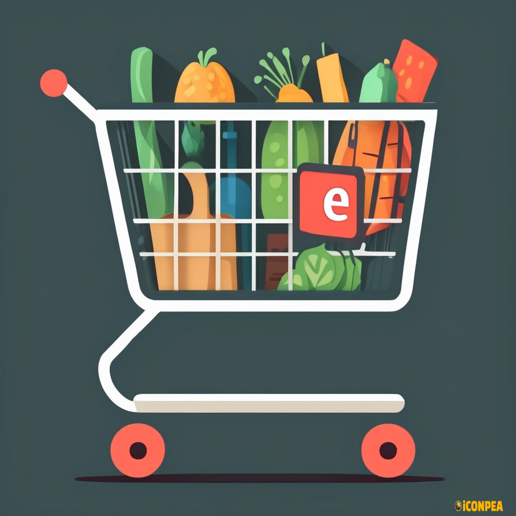 grocery  cart with letter E icon