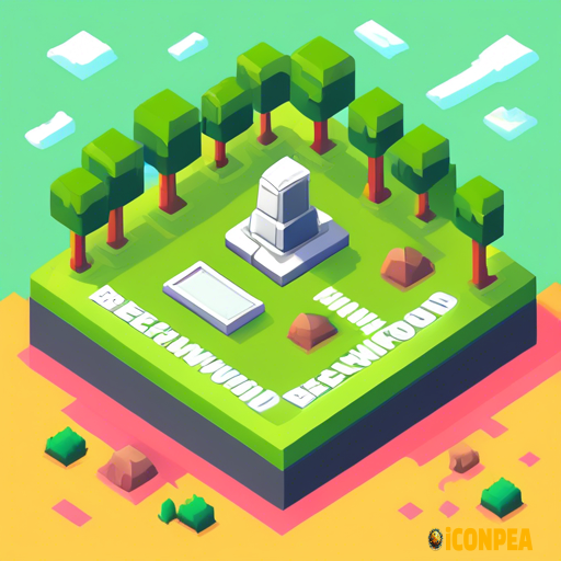 a colorful square flat map icon with a grave stone, trees and a path and the word "Beechwood Maps" on it