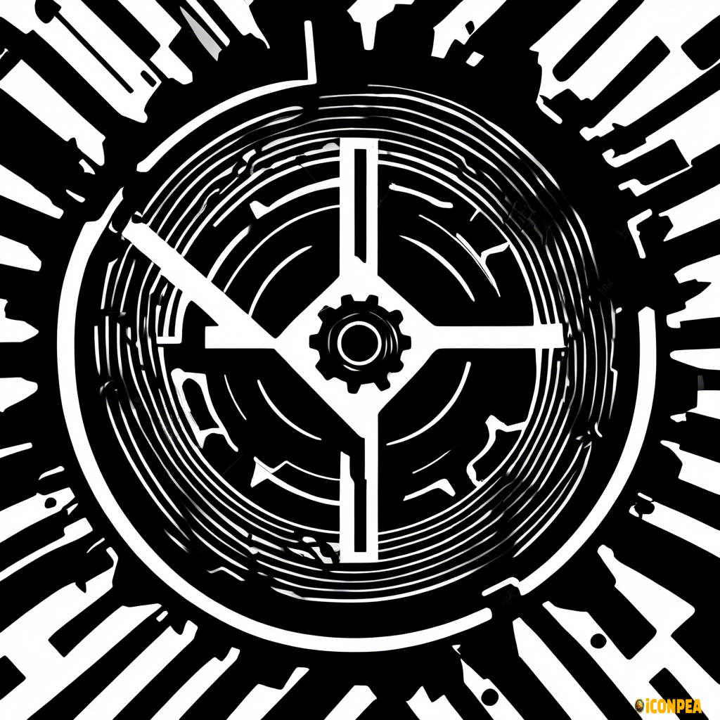 flat logo artwork of an ekg pulse inside a gear where the left and right lines extend past the gear or bearing, black artwork with no background color