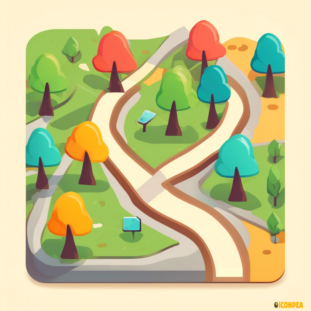 a colorful square flat map icon with a grave stone, trees and a path and the word "Beechwood Maps" on it