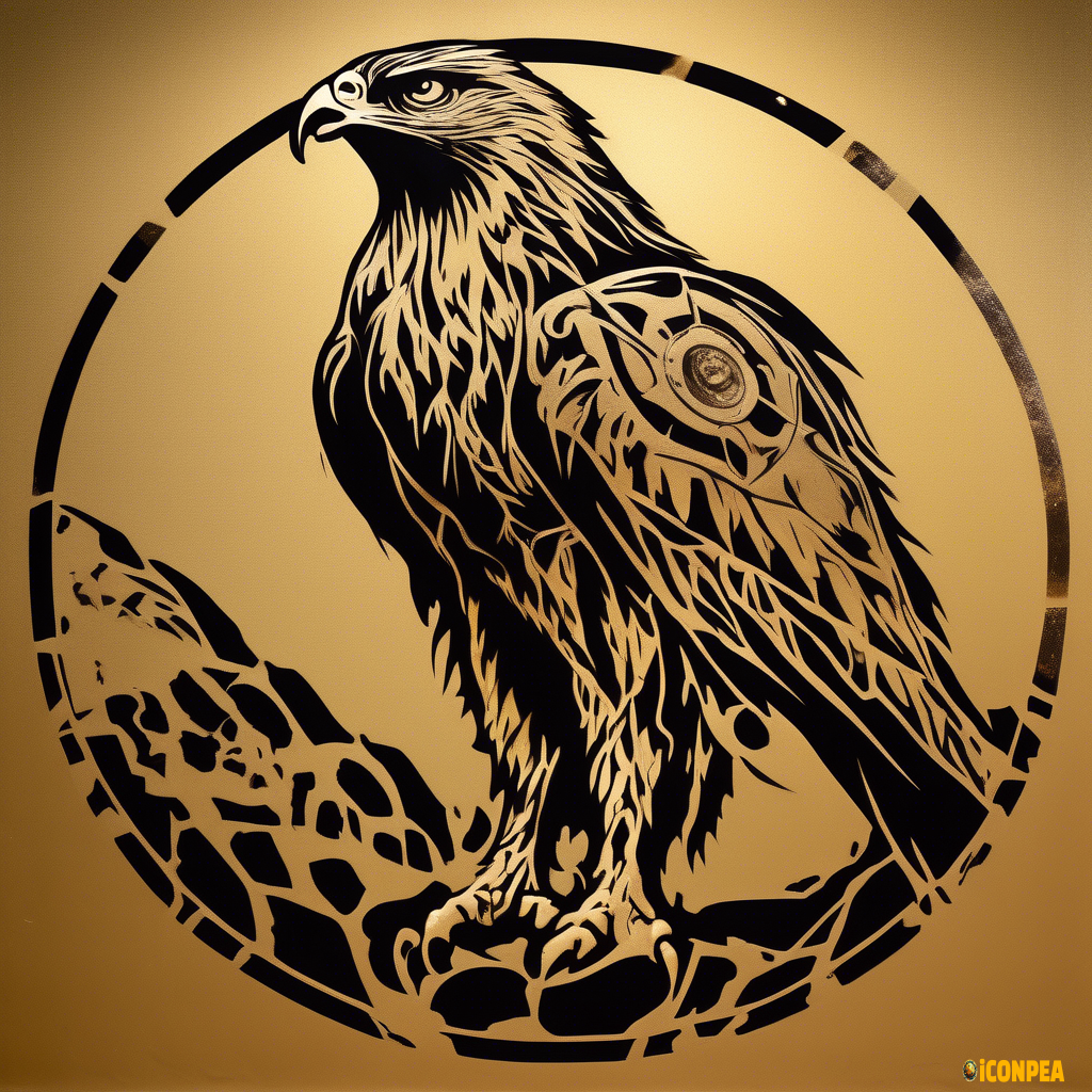 Fearsome hawk protecting planet Earth, metallic (noble, grand, sacred, stencil)