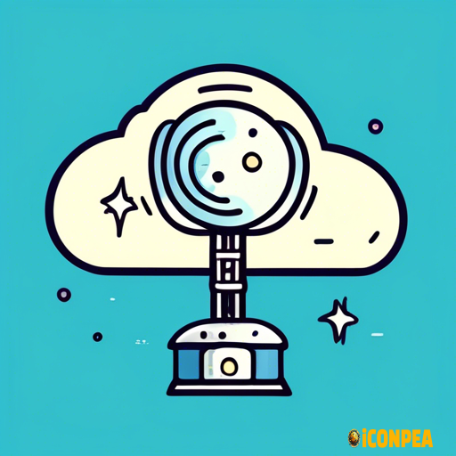 flat simple line drawn cartoon icon, server in cloud beam signals to satellite in space