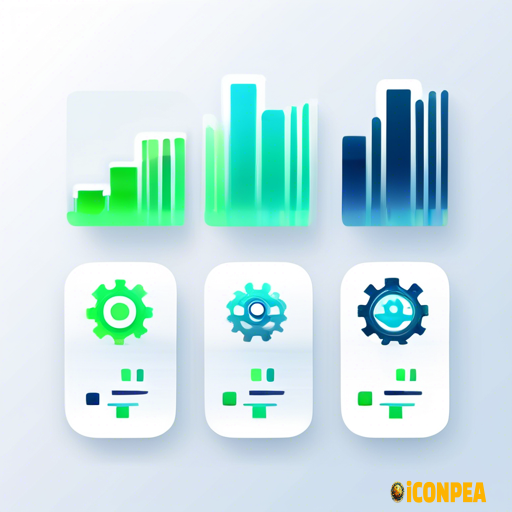 Create a modern, minimalist icon representing automation and data-driven SKU ranking. Include a central gear or cogwheel symbolizing automation, flowing arrows or lines for data movement, and a bar chart or podium for ranking. Use a blue and green color palette with gray accents. Add a subtle glow or gradient effect for a tech-savvy look. Keep the design clean, balanced, and scalable for use in an application.