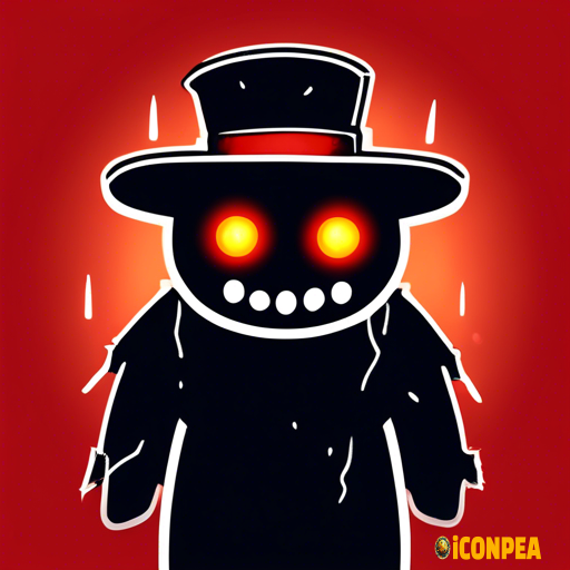 icon for app the head of an evil black snowman with red eyes, who has a big gear instead of a hat and a bitten carrot instead of a nose