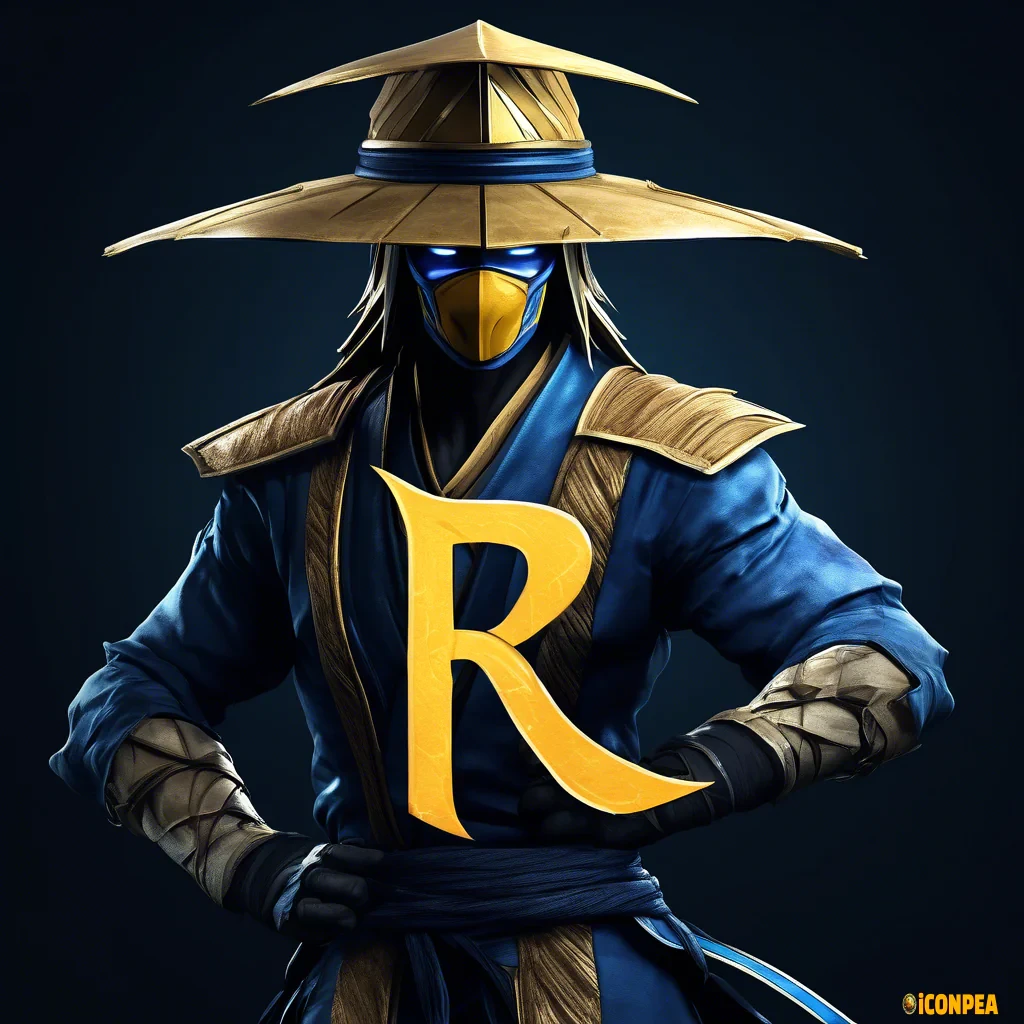 Raiden from Mortal Kombat themed letter R with Raiden's jingasa hat on top of the R
