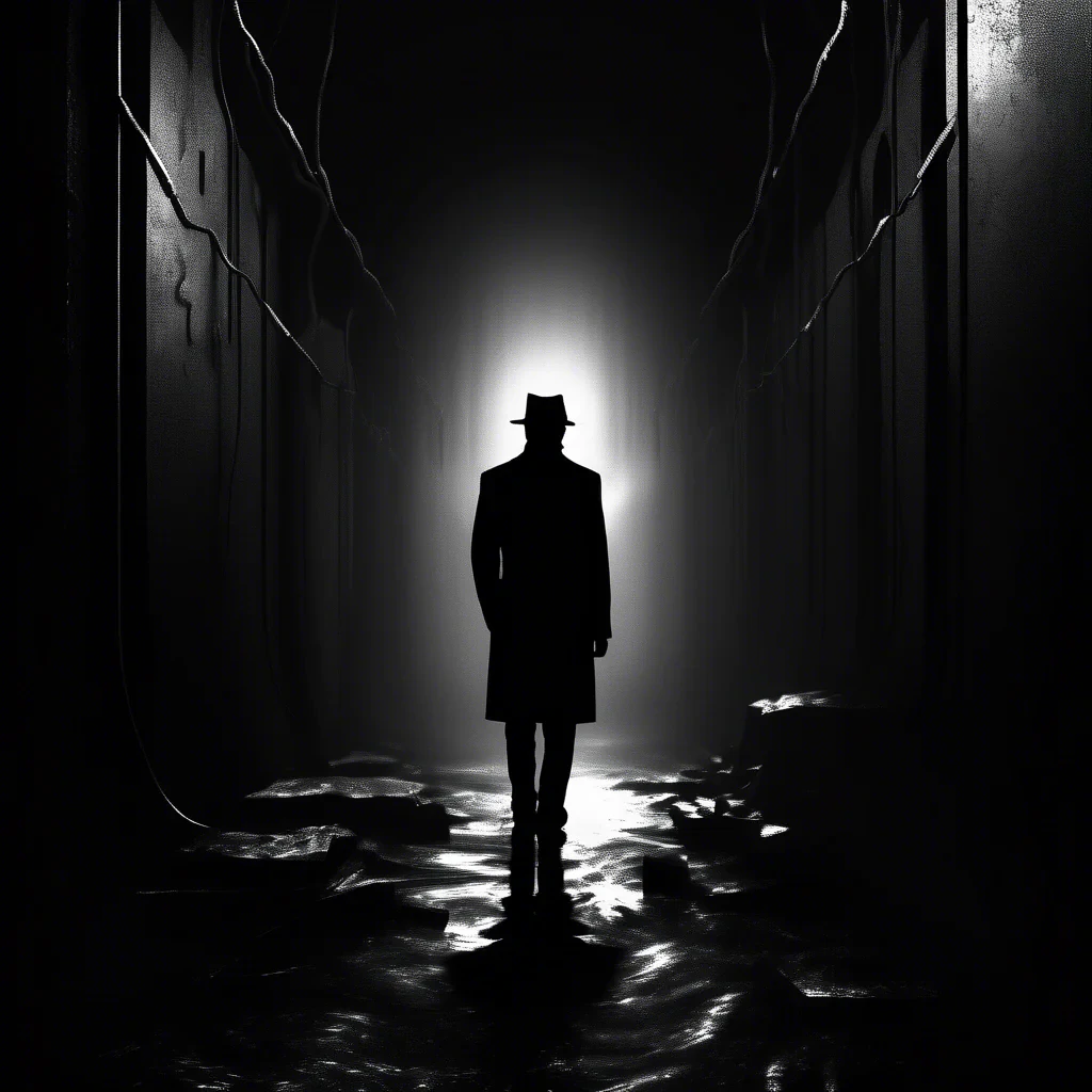 cyber spy siluette in black and white moody dark atmosphere