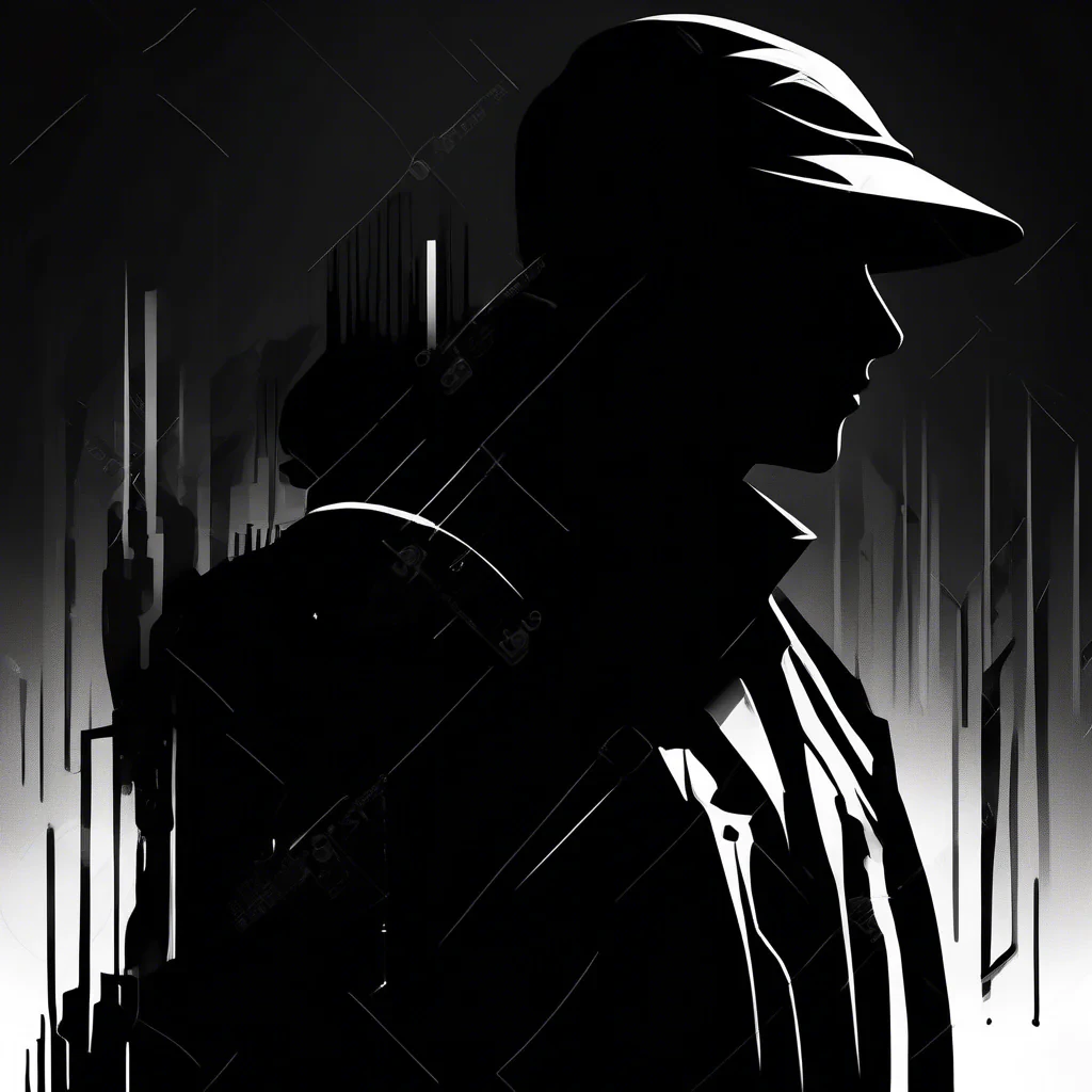 cyber spy siluette in black and white moody dark atmosphere