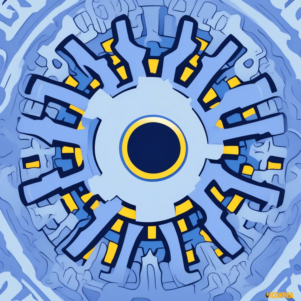 A stylized gear icon, centered in the image. The gear is a light periwinkle blue with darker blue accents on the teeth. A smaller, solid circle is within the gear, a light periwinkle color.  Inside the inner circle is a small, bright yellow drop, representing oil or lubricant. The gear has a simple, symmetrical design, with distinct pointed teeth. The image is flat, two-dimensional, and vector-style. The background is solid black, contrasting with the blue gear. The composition is simple and clean, emphasizing the gear's shape and function. The colors are vibrant and bold, creating a simple and clear visual representation. The style is modern and minimalistic, suitable for a technical or mechanical theme.