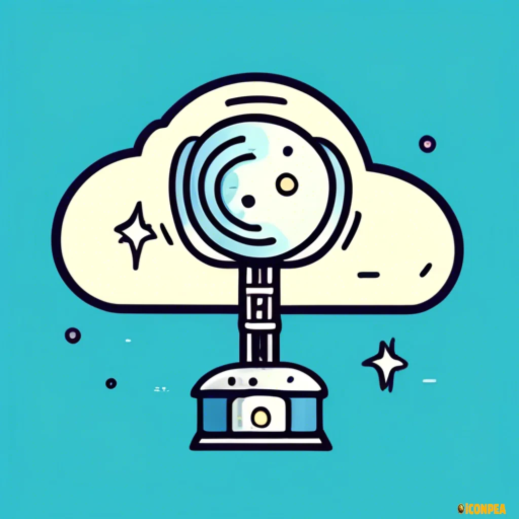 flat simple line drawn cartoon icon, server in cloud beam signals to satellite in space