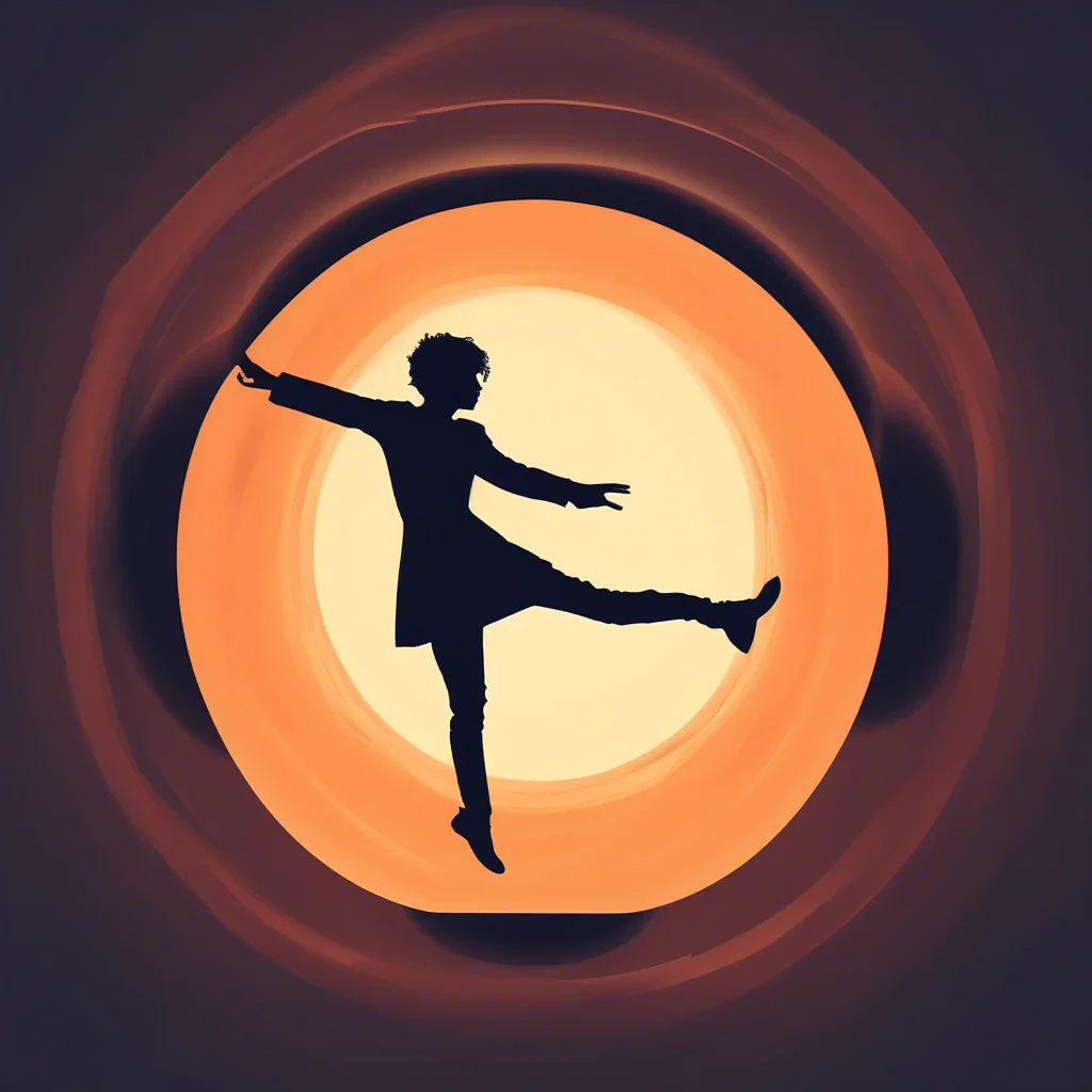 siluette levitating in air with a portal below