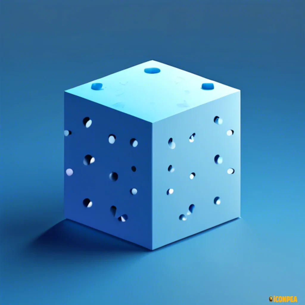simple icon, low resolution, ai processing, blue, net dots surrounding pastel blue cube, 3d, isometric, tech design, solid dark gray background, no shadow