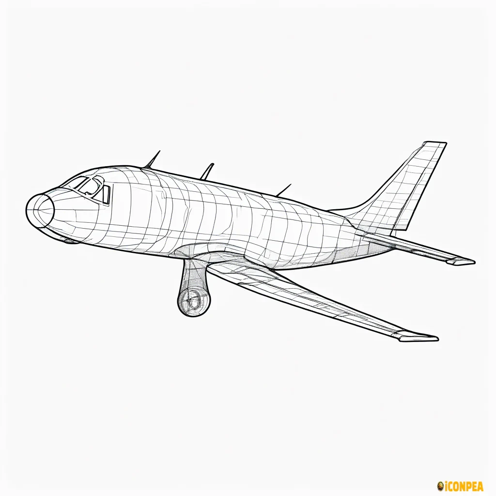 2d outline plane turned to the left side, transparent background