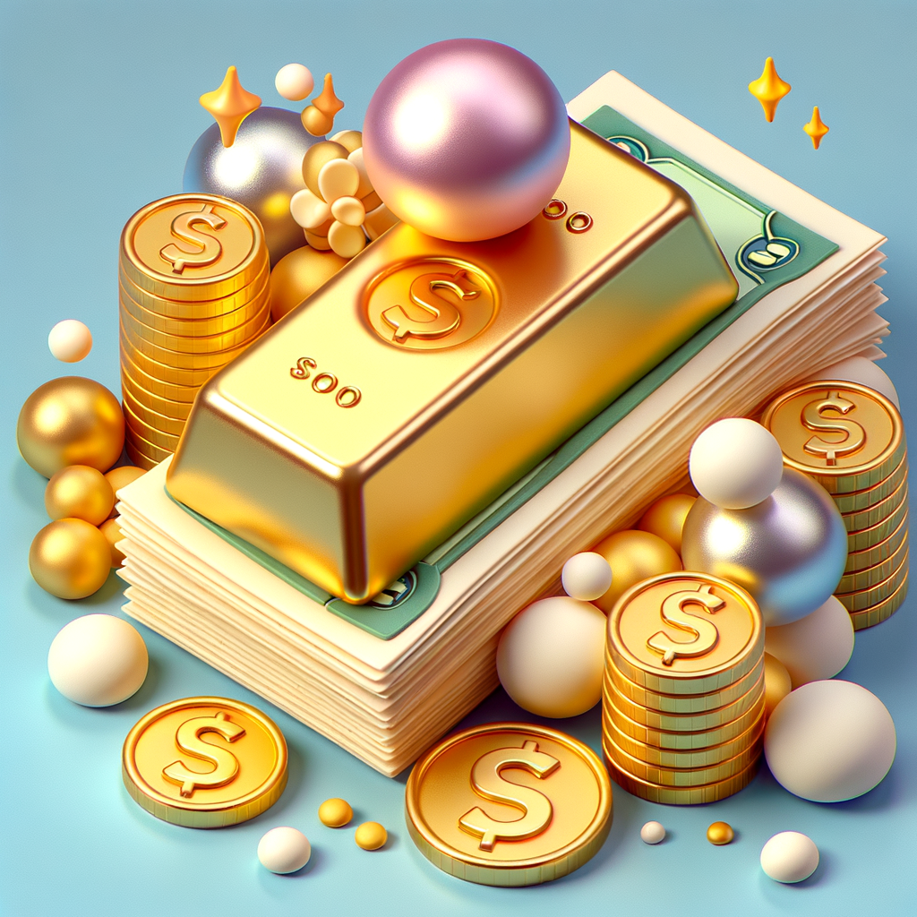 Money (coins, bills, gold)   Style. Clay 3D (cute feeling) Glossy (iPhone vibes)