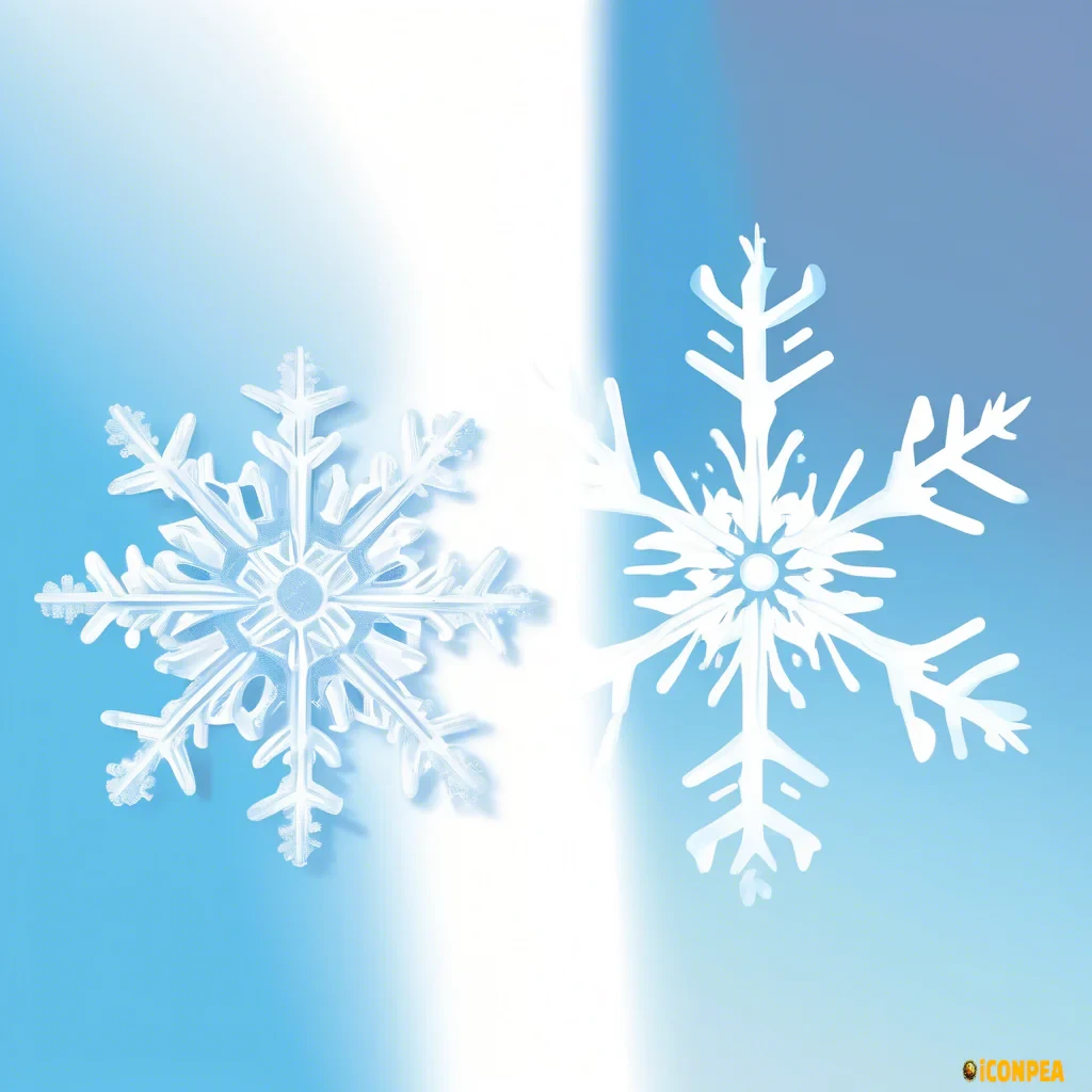 a half-cut snowflake on the left, a half-cut sun on the right, touching each other, background gradient from top to bottom from white to light blue