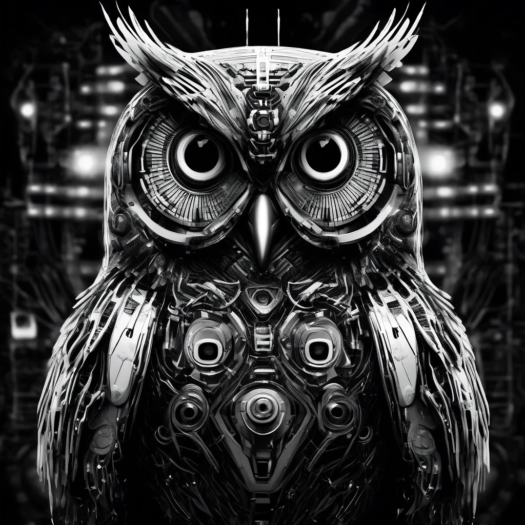 cyber owl in black and white