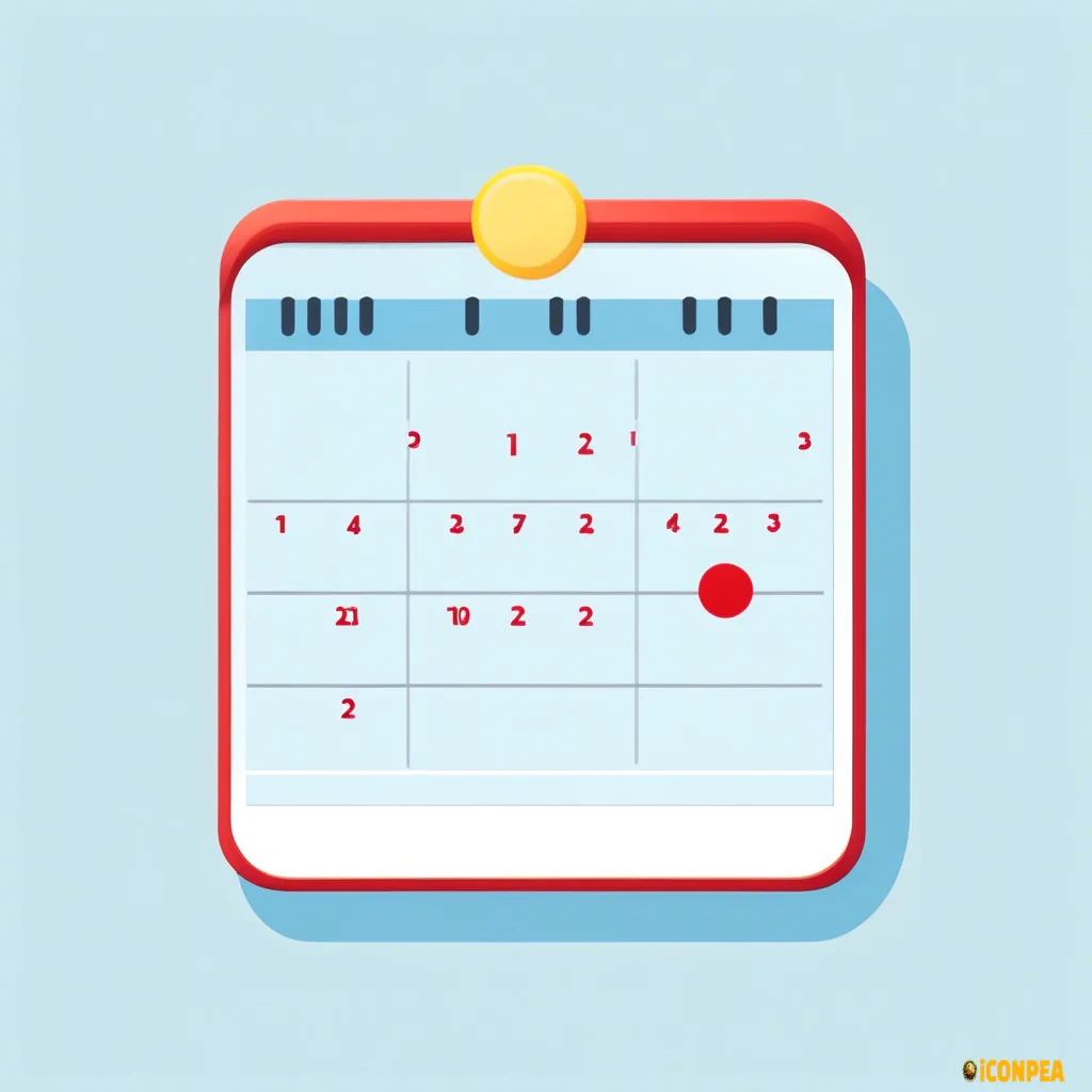 "A 32x32 pixel icon with a light blue background. In the center, a white calendar with a thin red border and two red lines at the top. Inside the calendar, a few black dots represent days. In the bottom-right corner, a small yellow sun with short rays. Clean, minimal design suitable for a holiday planning app."
