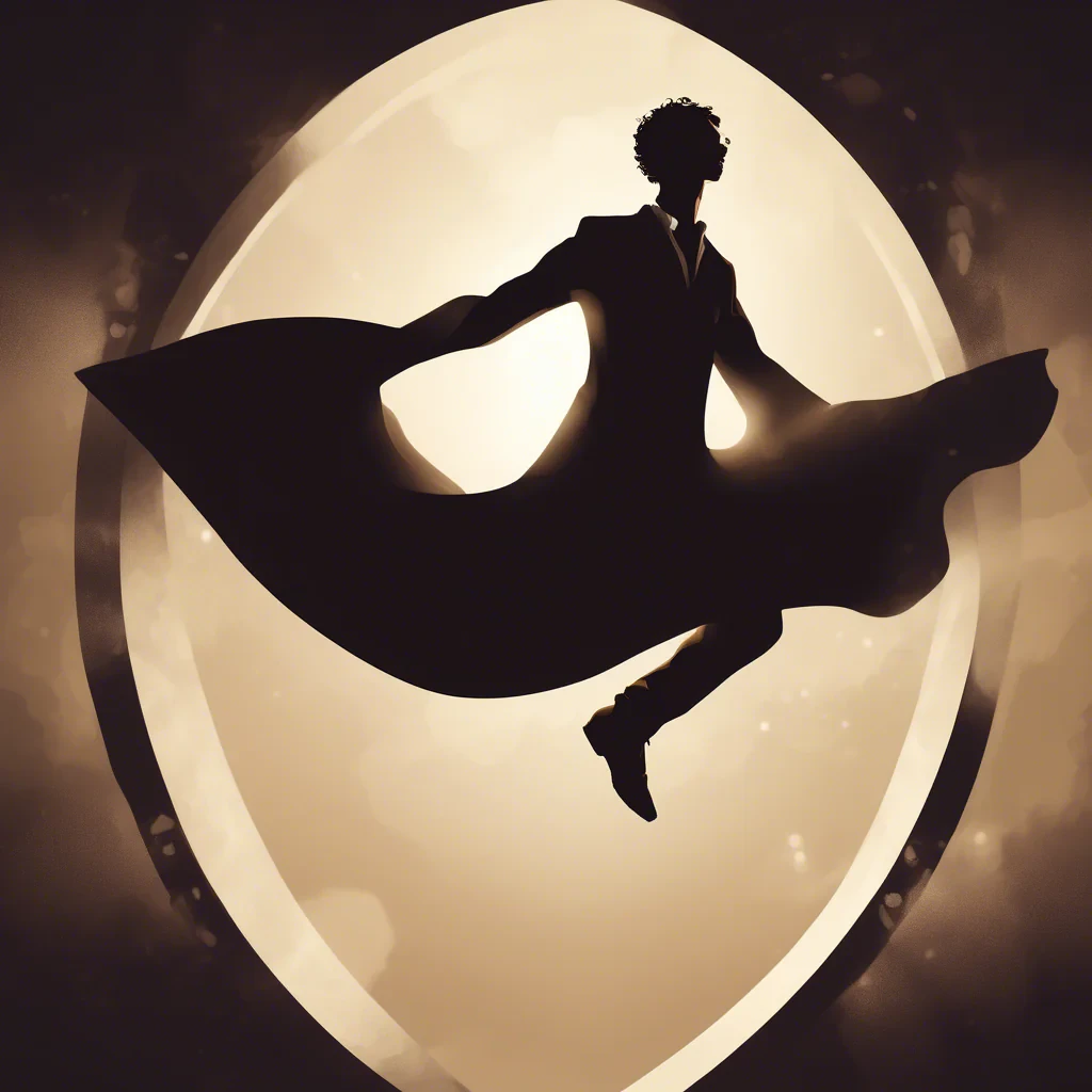 siluette levitating in air with a portal below