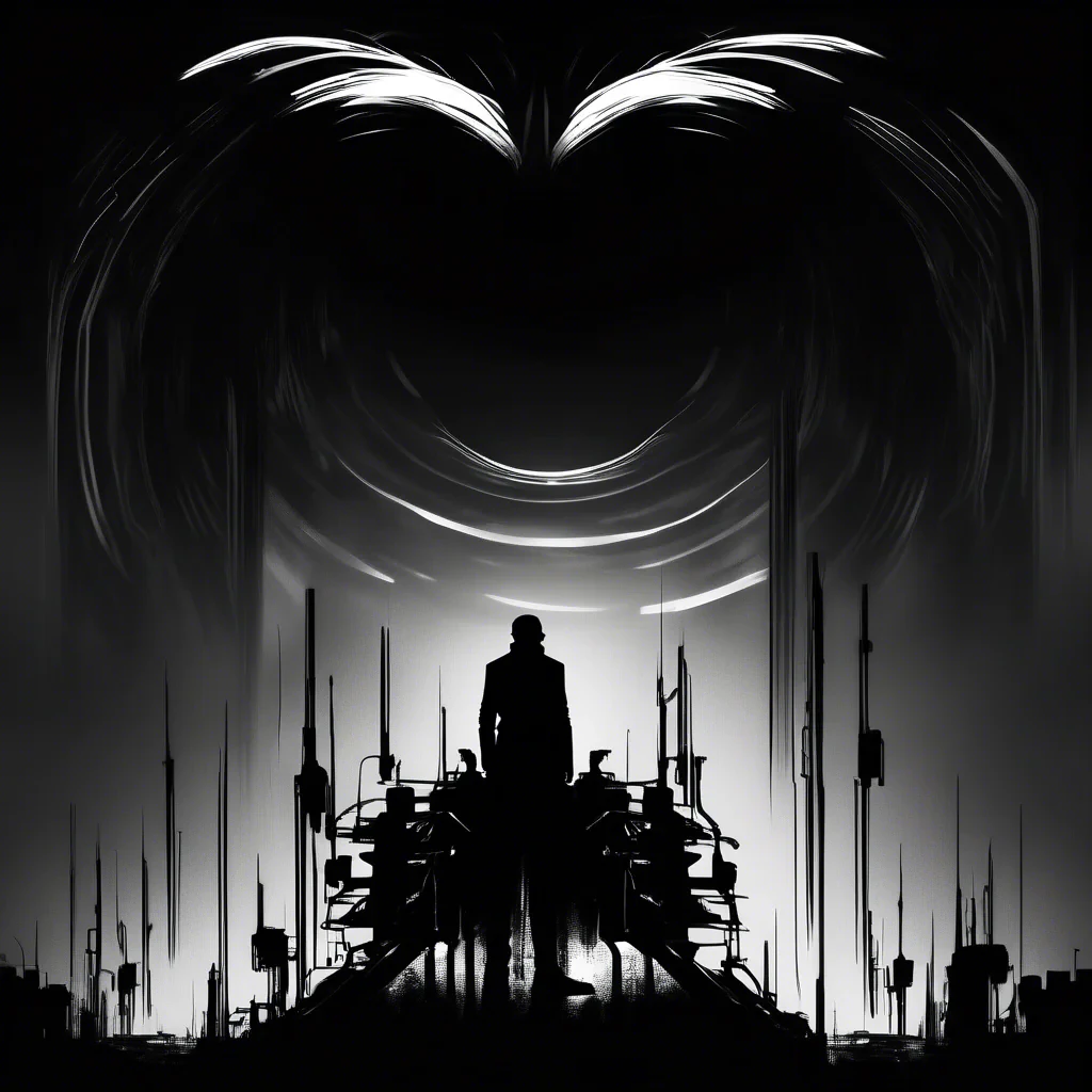 cyber spy siluette in black and white moody dark atmosphere